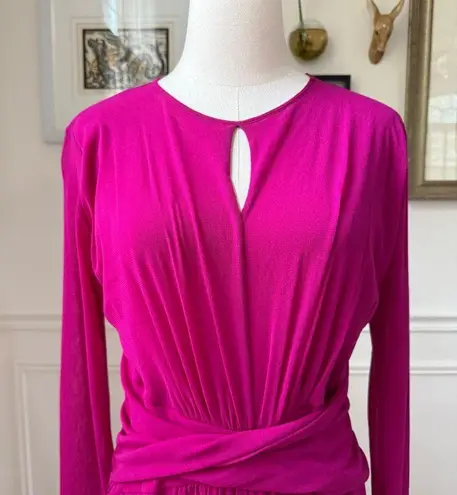 Fuzzi Italy Magenta Fuchsia Fluid Mesh Tulle Midi Long Sleeve Dress $450 20 Pink Size undefined