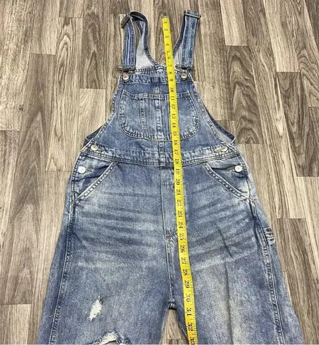 Divided  by H&M Straight Leg Light Wash Blue Denim Bib Overall Jeans Distressed 4