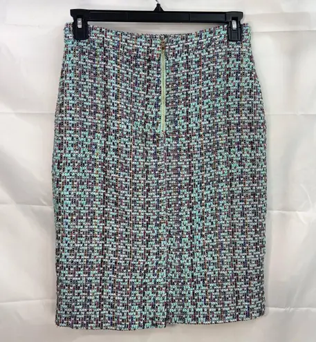 Gracia NEW women's tweed knit turquoise multicolor lined zip pencil skirt medium