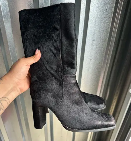 Vintage 90s\y2k Pony Hair Leather Square Toe Boots Size 5.5 Women’s Black