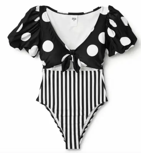Tabitha Brown x Target Swimsuit XXS One Piece Striped Dot Print Tie Front NWT Black