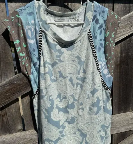 Ces Femme Women's Paisley Print Tank Top Sleeveless Blue Brown Multicolor Size M