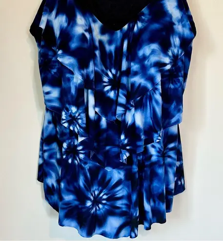 Aqua Green Women's Plus Size Tiered Tie Dye Tankini Top - Size: 18W