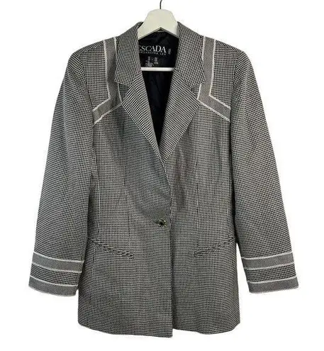 Escada Sz 36 US 6 Blazer Jacket Margaretha Ley Wool Silk Black Check One Button