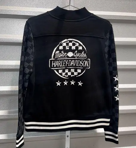 NWT HARLEY DAVIDSON Black White Checkered Stadium Sport Jacket Coat women's Size Size L