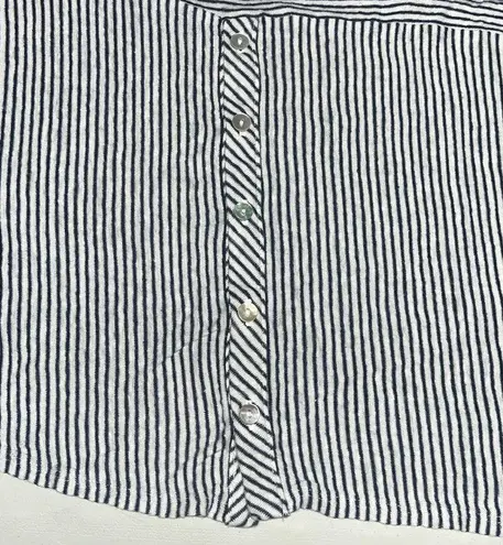 Adrienne Vittadini Size 3X Navy Blue & White Stripe 100% Linen Button Back Top