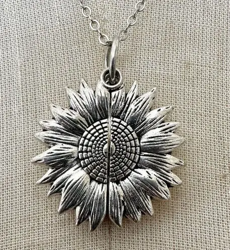 Silver tone you are my sunshine flower pendant necklace