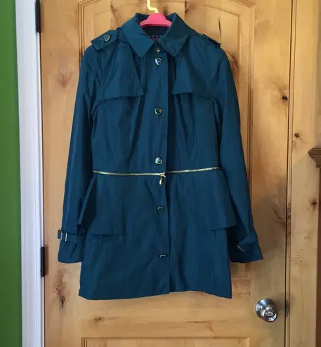 Betsey Johnson Teal Green 2-in-1 Convertible Zip Anorak Peplum Raincoat Hooded Jacket $200 EUC M