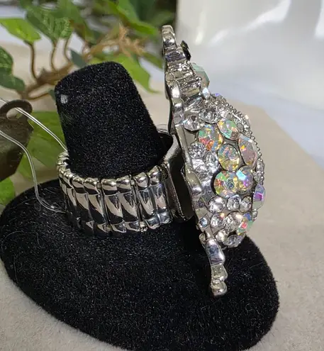 Vintage Statement Silver Beetle Bug Ring with AB Stones