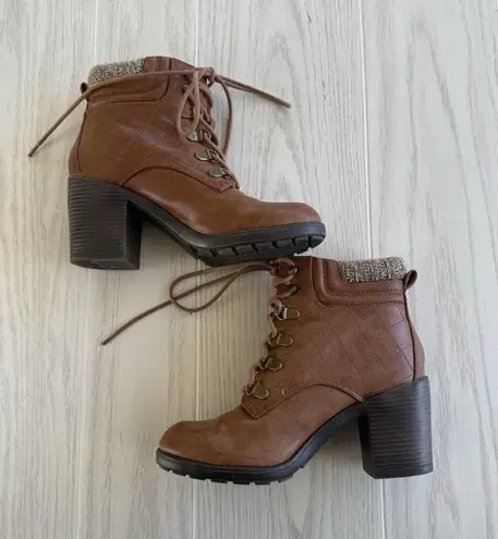MIA Teddy Lace-Up Ankle 3" Heel Boots – Women’s Size 6 – Brown