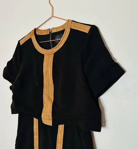 TOCCIN Black & Tan Faux Suede Stretch Hourglass Sheath Mini Dress Size 10