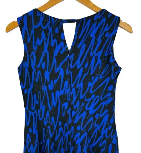 Milly Graffiti Scribble Print Sheath Dress Black Blue Size 4 Cocktail Dress
