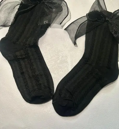 Handmade Black Socks with oversized organza Bow – Cotton blend 🎀