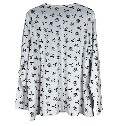 kim rogers NWT Pajama Top Women 1X White Santa Long Sleeve 100% Cotton Christmas