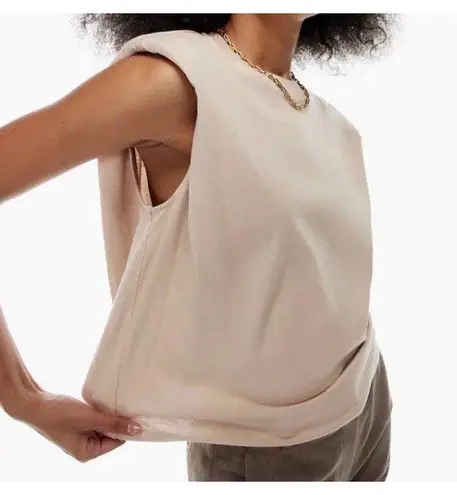 Babaton Aritzia Women's Size 1X Beige Padded Shoulder Sleeveless Tank Top