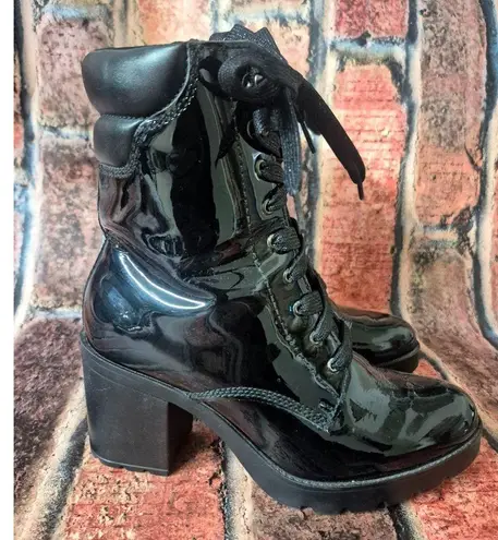 Flexi Boots Womens 7 Bootie Lace Up Side Zip High Block Heel Witchy Goth MINT Black