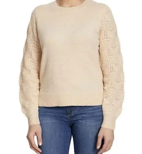 Christian Siriano New York Women’s Crewneck Pointelle Sweater in Beige Size S Tan