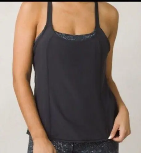 prAna NWT Womens Yoga Pilates Strappy Top Bra New Sway 2 in 1 L Black Mosaic