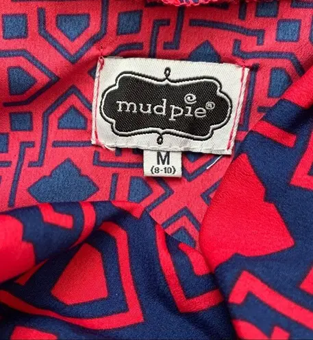 Mud Pie  Dress Brooke Scarf Pink Blue Geometric Print 3/4 Sleeve Shift Size Large