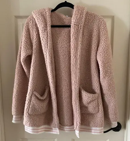 Pale Pink Oversized Hooded Teddy Cardigan Jacket Sweater Ultra Soft Cotton Blend