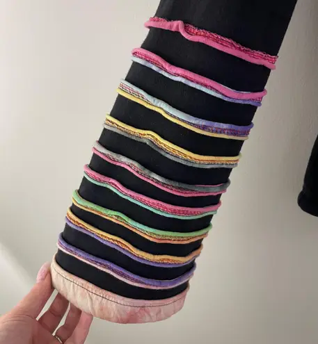 Y2K 90’s Black Rainbow Psychedelic Rip N Tear Wide Bell Sleeve Full Zip Hoodie Size L