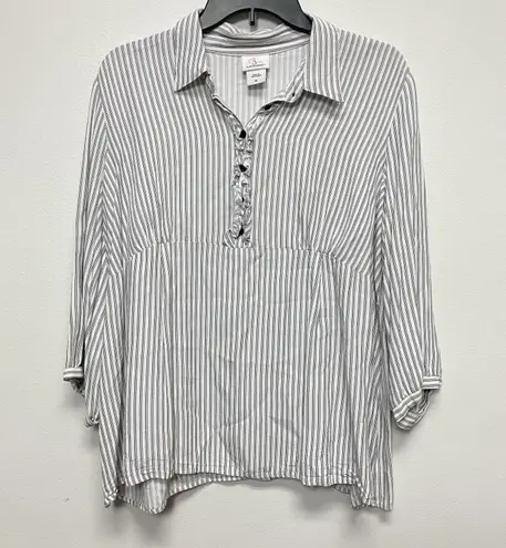 Oh Baby By Motherhood Maternity White Top Blouse Extra Large Stripe Button Up Size XL