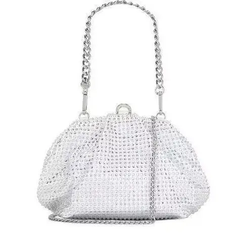olga berg Charley Hotfix Crystal Bag in White New Womens Clutch Crossbody party
