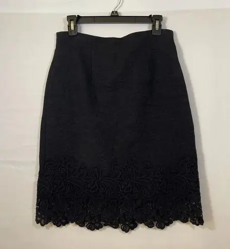 Rebecca Taylor Pique Floral Lace-Hem Fitted Tube Skirt in Black Size 8