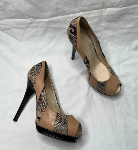 Giuseppe Zanotti snake print peep toe leather high heel pumps size 37