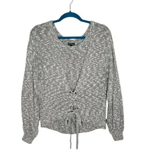 EXPRESS Gray Space Dye Corset Waist Slouchy Balloon Sleeve Sweater