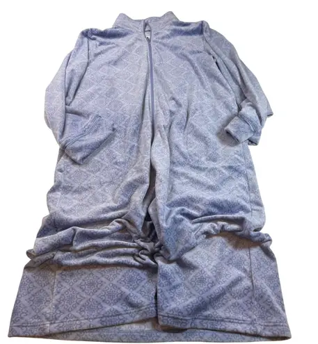 Carole Hochman Women's Large Blue Fleece Geometric Print Zip Up Robe