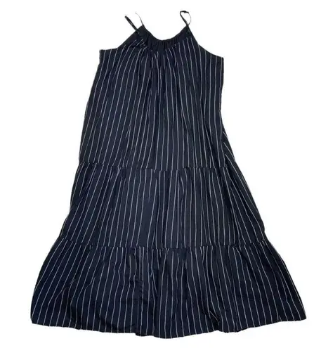 *New DIP Linen Blend Womens Sundress Womens XL Black Stripe Tiered Lined Dress