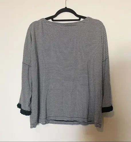 Vineyard Vines Jet Black and White Stripe Embellished Knit Top