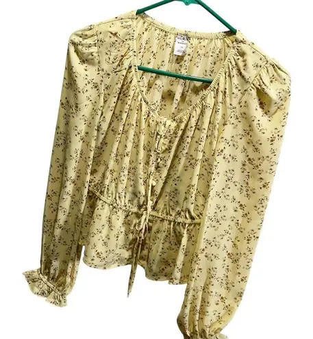 Melrose and Market XXS Yellow Floral Flare Ruffle Sleeves Top Boho NWT