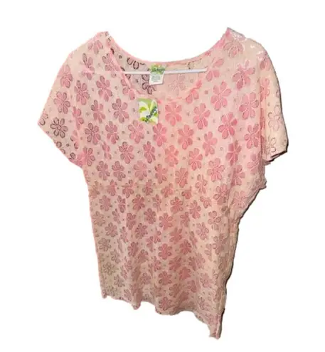 Castaways by Cromper Company Pink Floral Lace Crochet Tunic Top Swim Coverup NWT