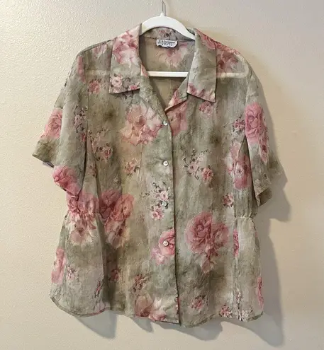 Sheer Vtg Top Blouse Crinkle Fairy Core Goblin Woods Whimsical Cottage Festival Green Size XXL