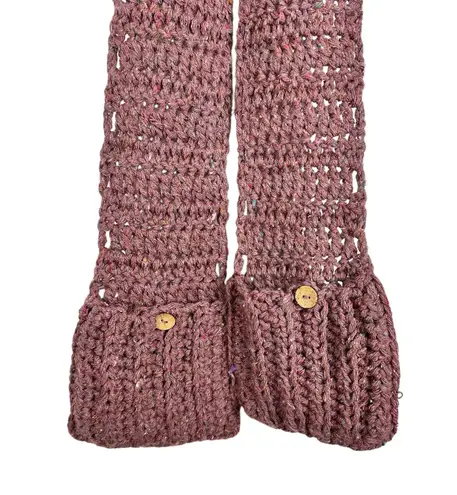 Handmade Hand Knit Grandma Wool Blend Soft Chunky Mauve Long Scarf w Pockets Boho Cozy - Image 4