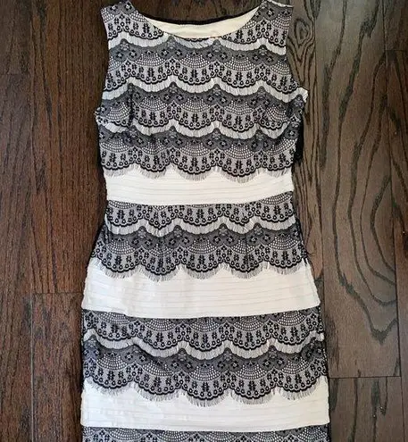 Sangria Cream and Black Lace Sleeveless Dress