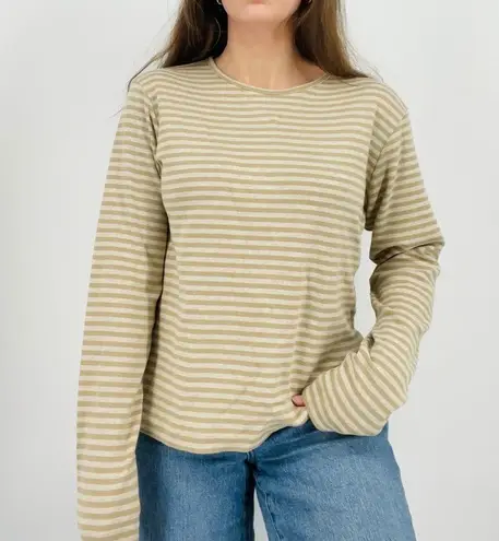 Woolrich  slouchy two tone oatmeal striped crewneck longsleeve shirt top size L