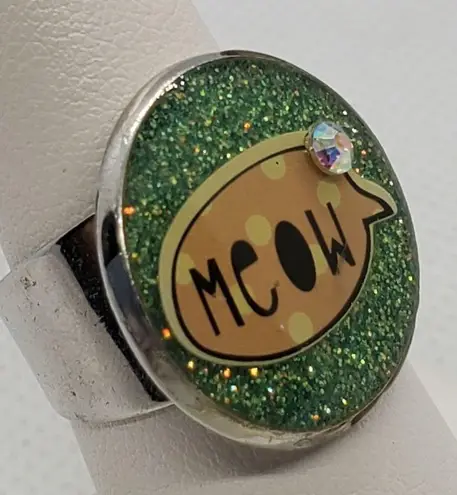 Adjustable Green, Orange, & Yellow Sparkly Meow Ring Orange