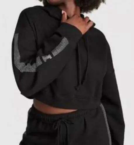 Victoria's Secret PINK Black Campus Bling Cropped Hoodie Size S Oversized
