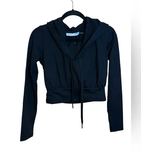 Susana Monaco Black Cropped V-Neck Hoodie