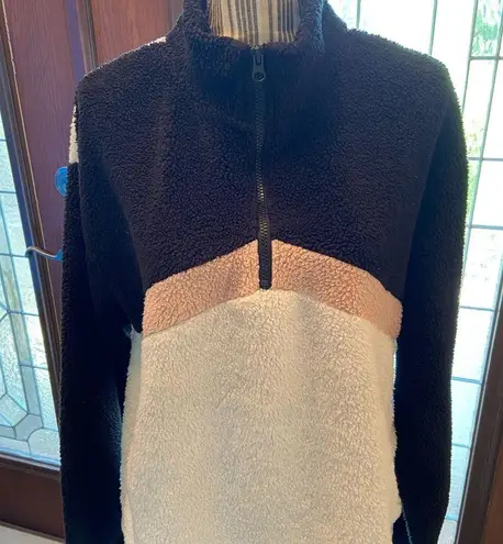 Colsie Winter warm long sleeve double fuzzy plush 1/4 zip pullover Top block Top - Image 1