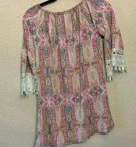 Win win Paisley half sleeve lace tunic sz s/m boho hippie casual y2k 90s concert