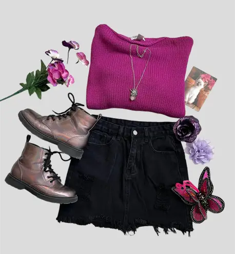 Distressed Black denim mini skirt Size XS