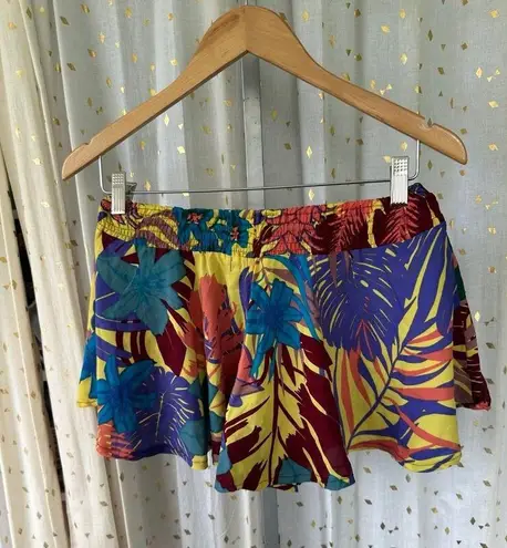 Coisas Women's Colorful Hawaiian Tropical Smocked Waist Tassel Flowy Shorts S/M