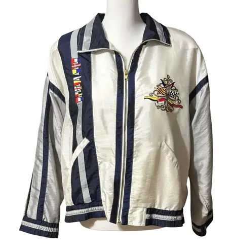 Petite Sophisticate Vintage 80s Windbreaker Jacket Woman’s Size Large Nautical Design Crest VGUC