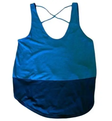 prAna Women Medium Blue Colorblockā Lagos Criss Cross Workout Tank Top Athletic