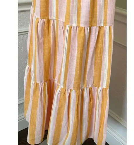 Pink White Orange Striped Tiered Maxi Dress