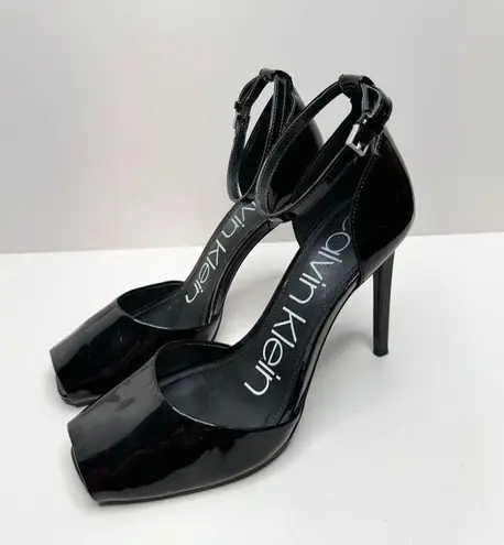 Calvin Klein  Sandals Womens Size 5.5 Black Patent Leather Ankle Strap Heels